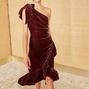 Ulla Johnson Elisa One-Shoulder Velvet Midi Dress  Puce Sz 10 Formal Wedding